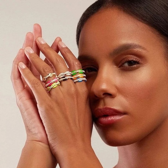 Neon Collection White& Hot Pink Enamel Rings 8 - Picture 2 of 8